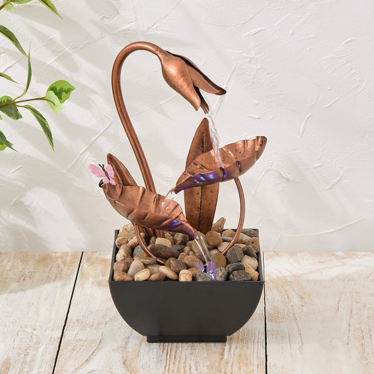 Corsica Alpine Polyresin and Metal Lotus Water Fountain - 13x13x25cm