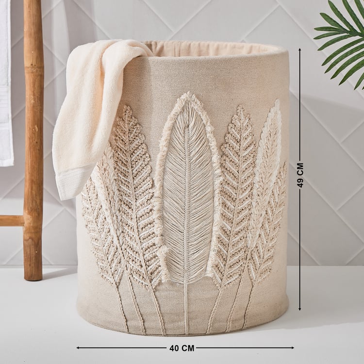 Wilton Cotton Leaf Embroidered Laundry Hamper