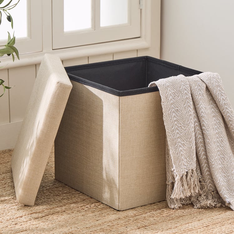 Corsica Foldable Ottoman with Storage - Beige