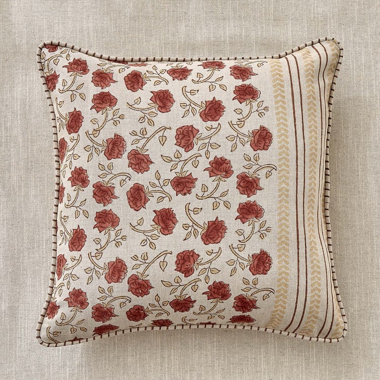 Bagh Flange Floral Print Cushion Cover - 45x45cm