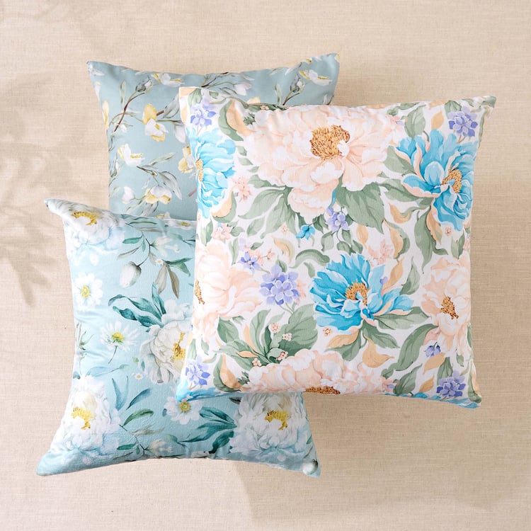 Lucent Dew Floral Print Velvet Finish Cushion Cover - 45x45cm