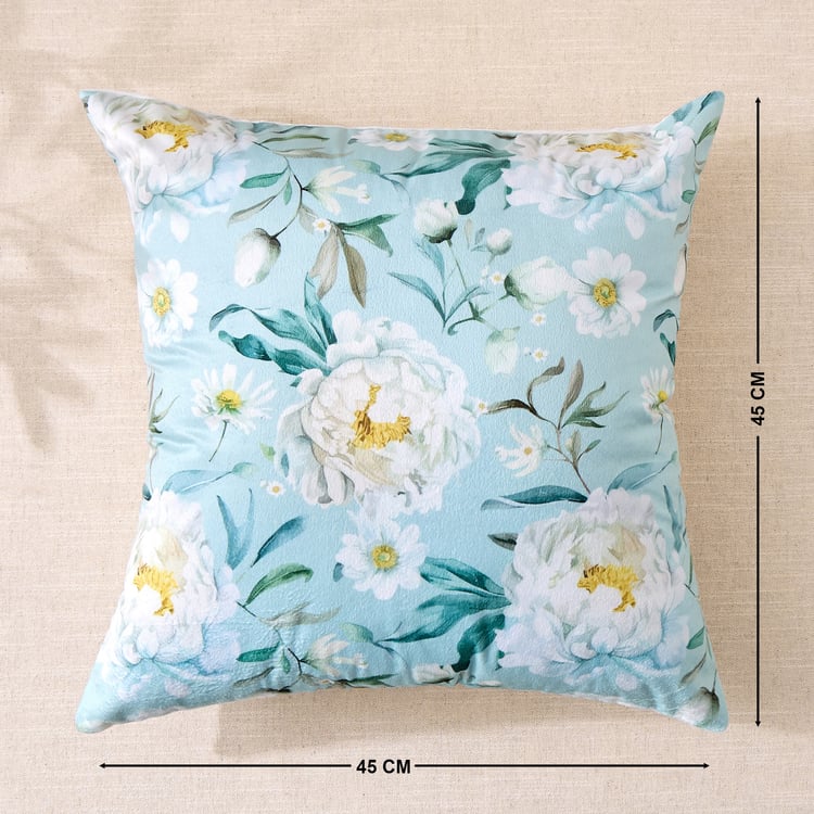 Lucent Dew Floral Print Velvet Finish Cushion Cover - 45x45cm