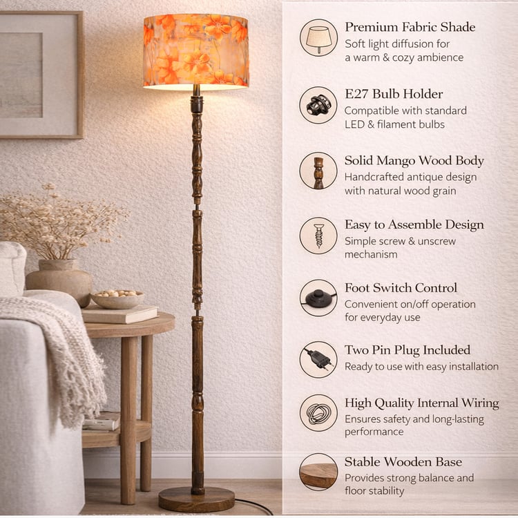 HOMESAKE Rekh Solid Wood Floor Lamp