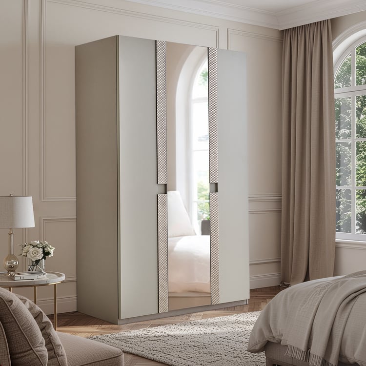 Stellar Elite NXT 3-Door Wardrobe with Mirror - Greige