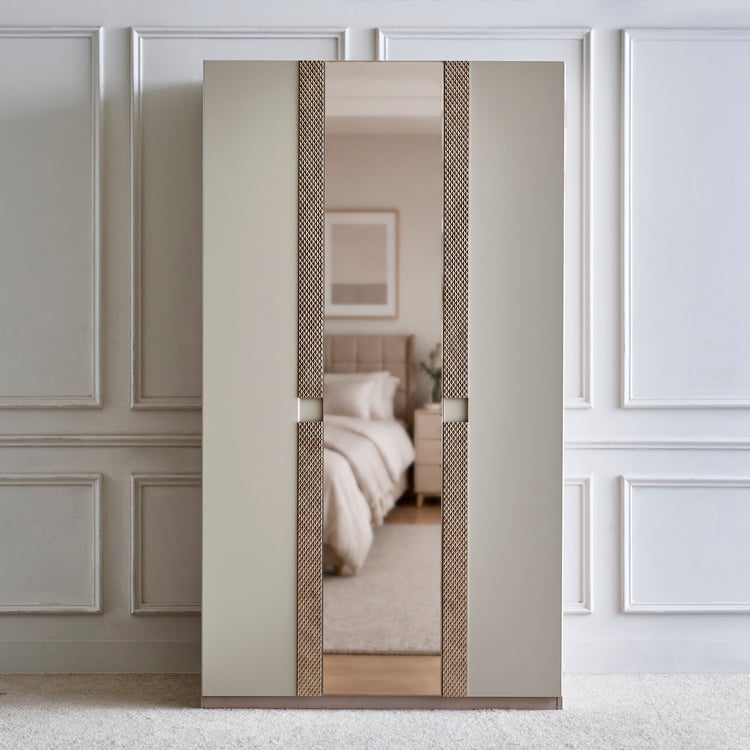 Stellar Elite NXT 3-Door Wardrobe with Mirror - Greige