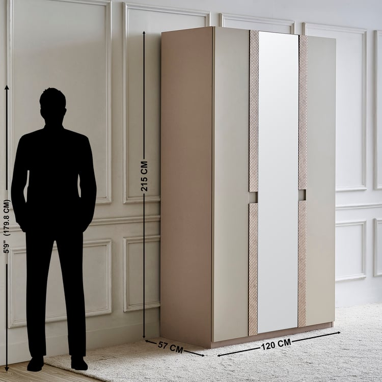 Stellar Elite NXT 3-Door Wardrobe with Mirror - Greige