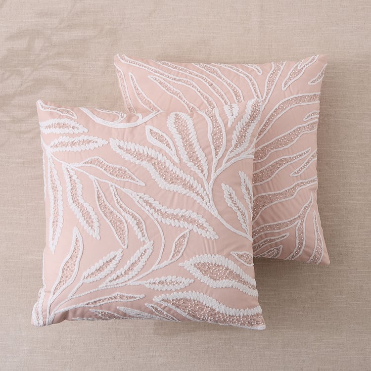 Reverie Lira Velvet Finish Beaded Cushion Cover - 45x45cm