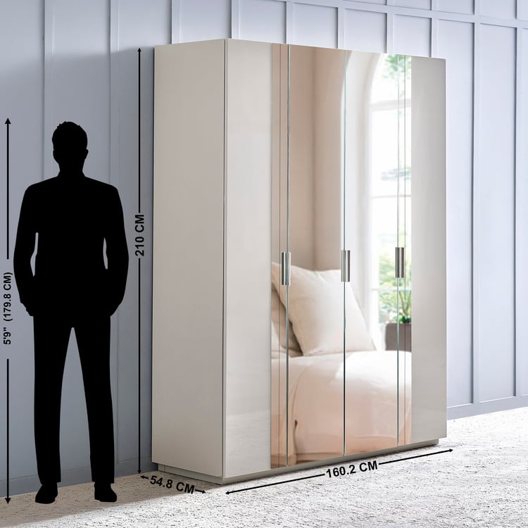 Cashmere 4-Door Wardrobe with Mirrors - Grey