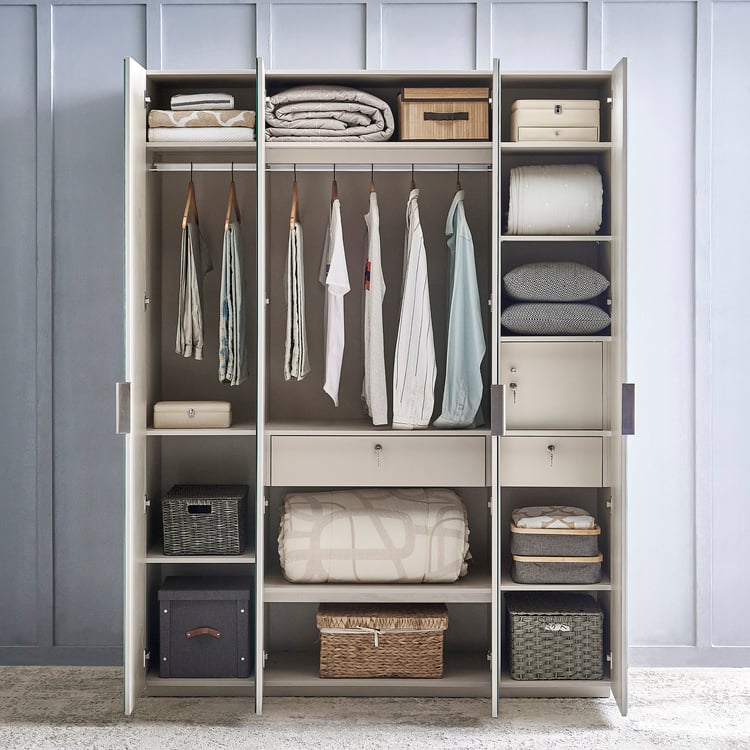 Cashmere 4-Door Wardrobe with Mirrors - Grey