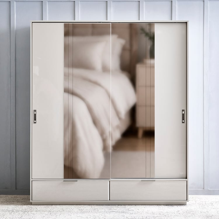 Cashmere 2-Door Sliding Wardrobe with Mirrors - Grey