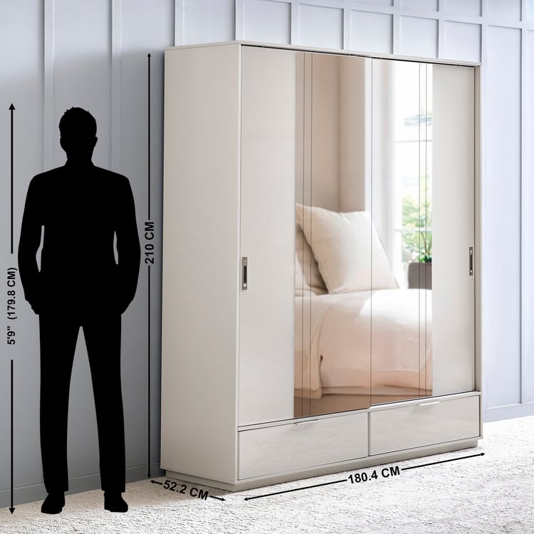 Cashmere 2-Door Sliding Wardrobe with Mirrors - Grey