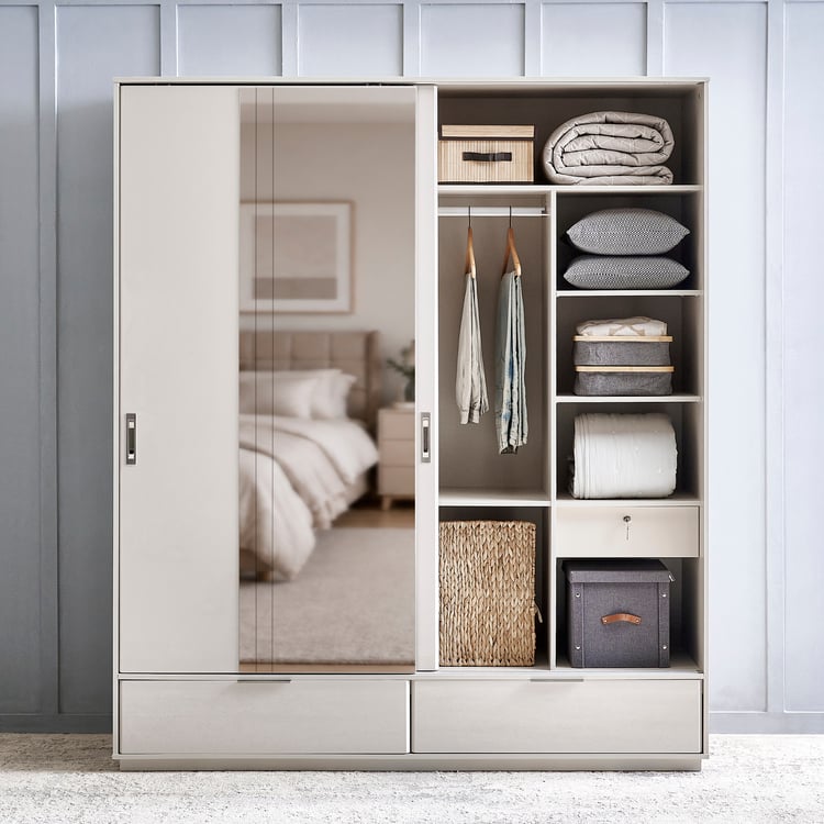 Cashmere 2-Door Sliding Wardrobe with Mirrors - Grey
