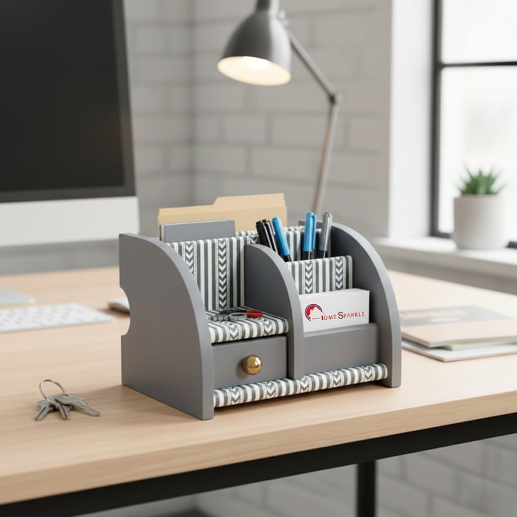 HOME SPARKLE Wooden Desk Organiser