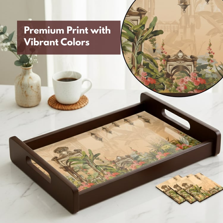 HOME SPARKLE Wooden Serving Tray with 4 Coasters