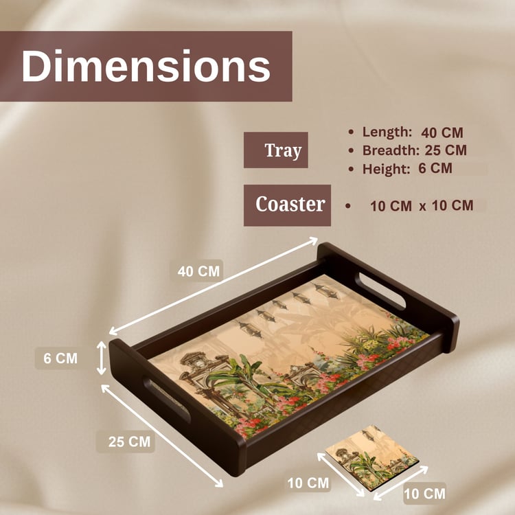 HOME SPARKLE Wooden Serving Tray with 4 Coasters