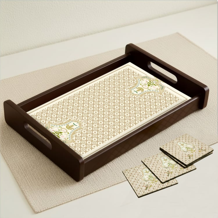 HOME SPARKLE Wooden Serving Tray with 4 Coasters