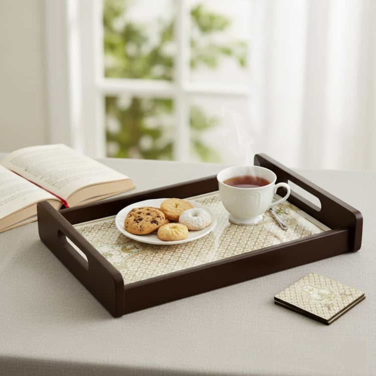 HOME SPARKLE Wooden Serving Tray with 4 Coasters