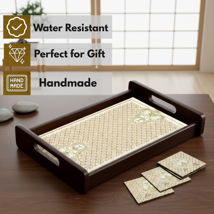 HOME SPARKLE Wooden Serving Tray with 4 Coasters