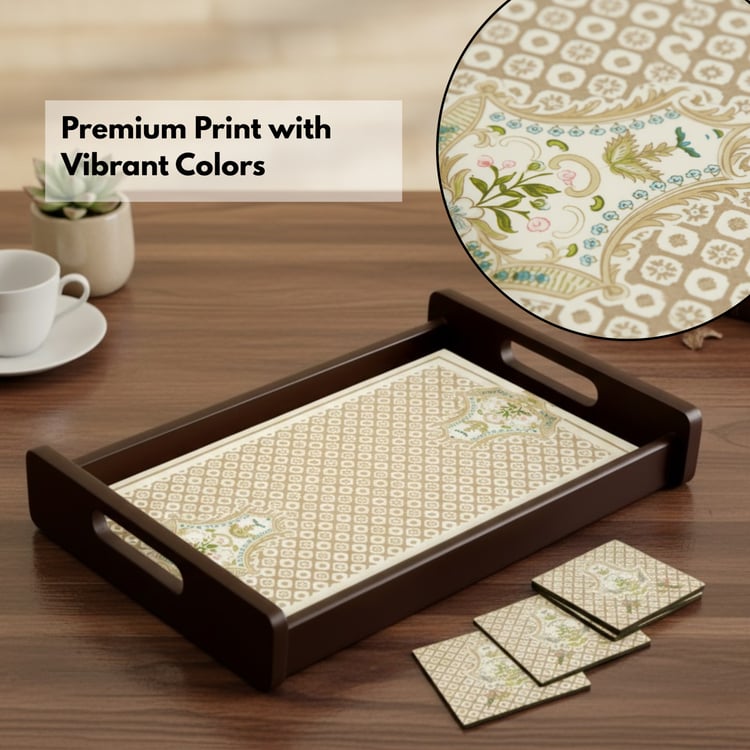 HOME SPARKLE Wooden Serving Tray with 4 Coasters