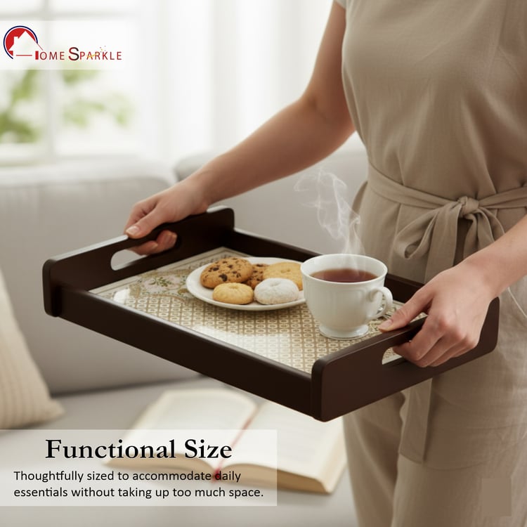 HOME SPARKLE Wooden Serving Tray with 4 Coasters