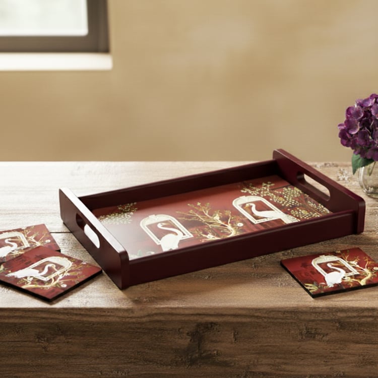 HOME SPARKLE Wooden Serving Tray with 4 Coasters