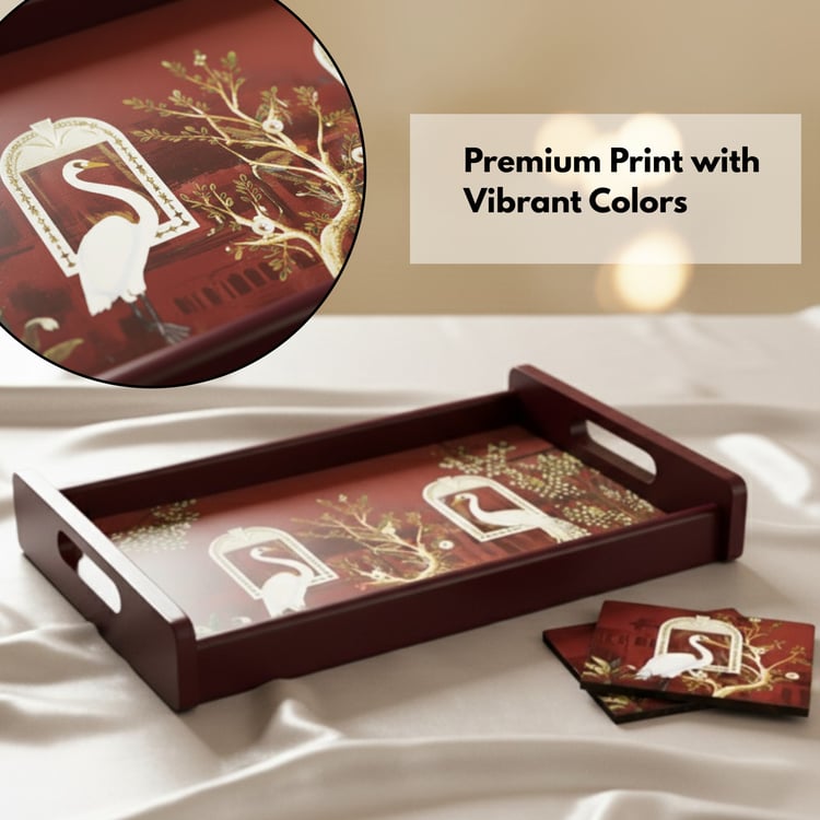 HOME SPARKLE Wooden Serving Tray with 4 Coasters