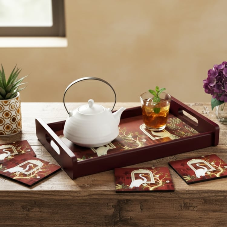 HOME SPARKLE Wooden Serving Tray with 4 Coasters