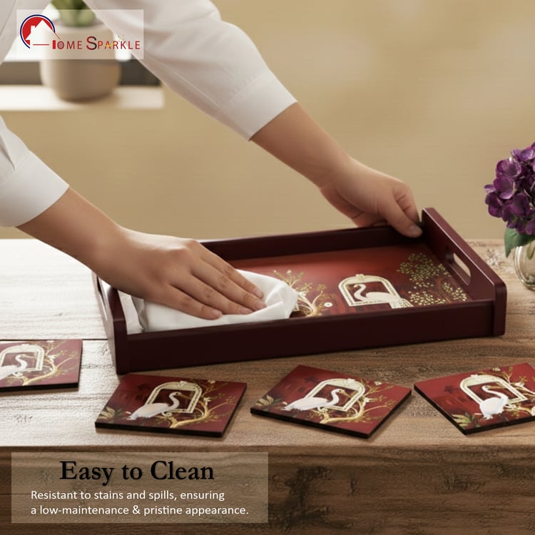 HOME SPARKLE Wooden Serving Tray with 4 Coasters