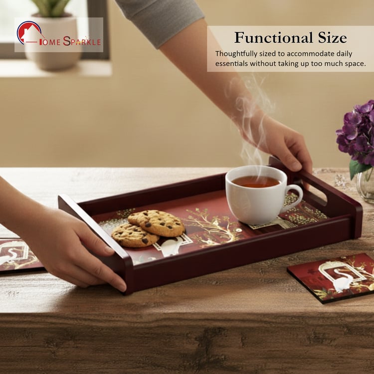 HOME SPARKLE Wooden Serving Tray with 4 Coasters
