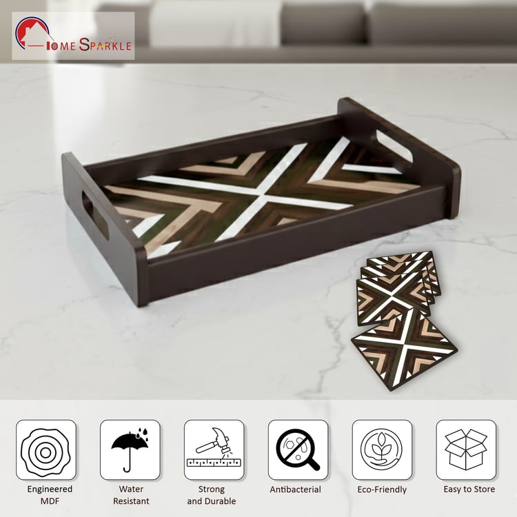 HOME SPARKLE Wooden Serving Tray with 4 Coasters