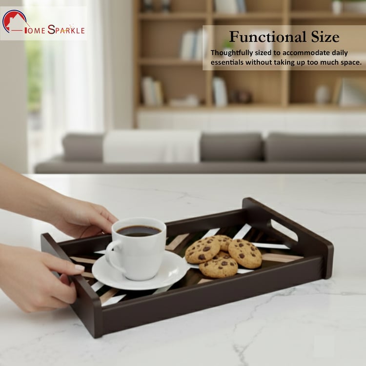 HOME SPARKLE Wooden Serving Tray with 4 Coasters