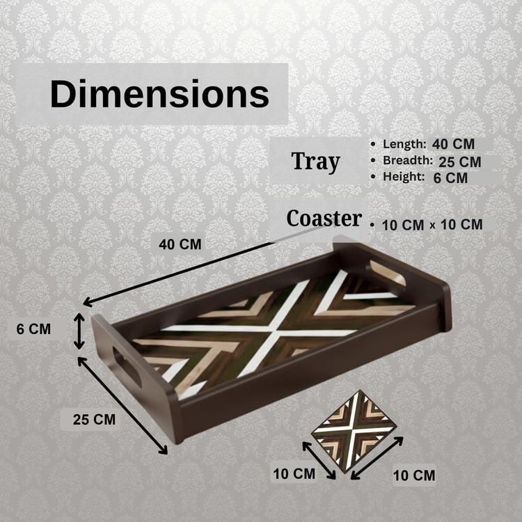 HOME SPARKLE Wooden Serving Tray with 4 Coasters