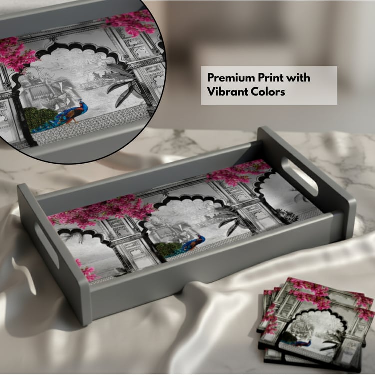 HOME SPARKLE Wooden Serving Tray with 4 Coasters