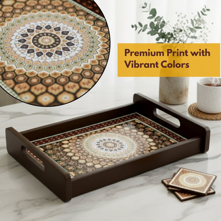 HOME SPARKLE Wooden Serving Tray with 4 Coasters