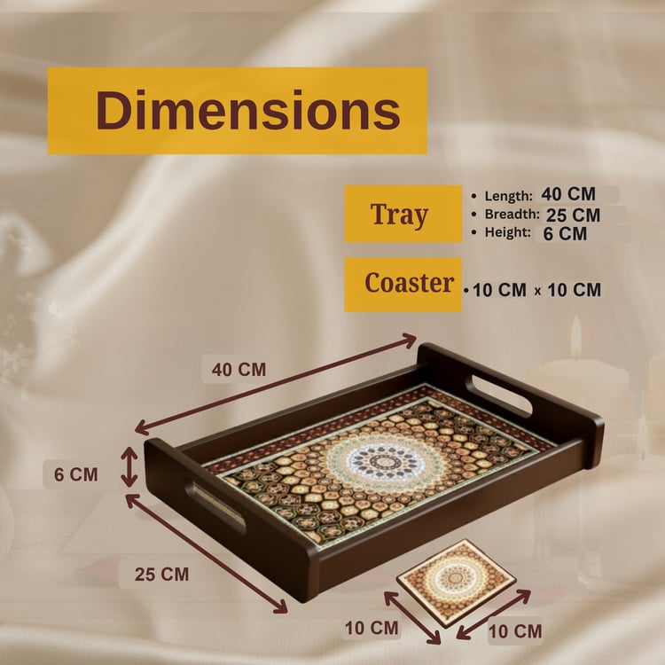 HOME SPARKLE Wooden Serving Tray with 4 Coasters