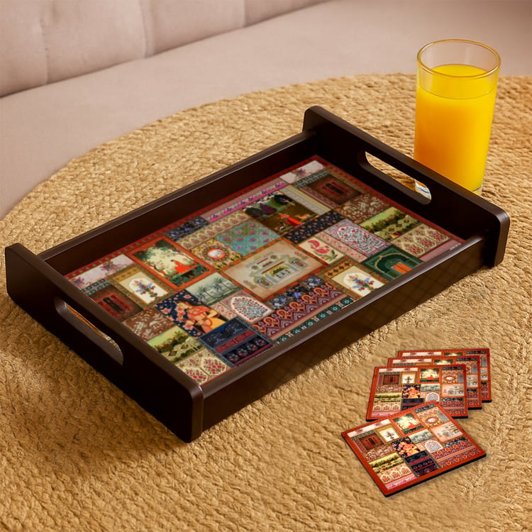 HOME SPARKLE Wooden Serving Tray with 4 Coasters