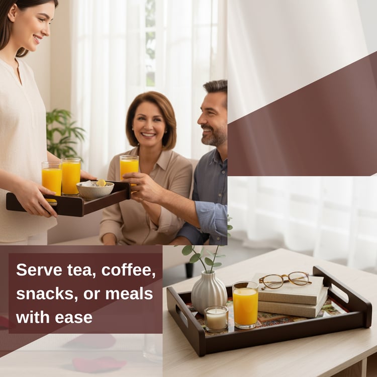 HOME SPARKLE Wooden Serving Tray with 4 Coasters