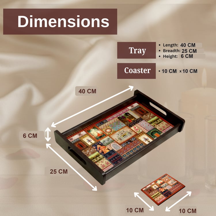 HOME SPARKLE Wooden Serving Tray with 4 Coasters