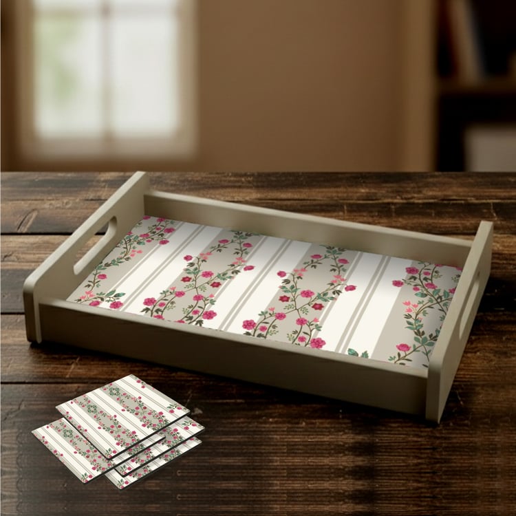 HOME SPARKLE Wooden Serving Tray with 4 Coasters