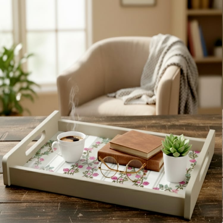 HOME SPARKLE Wooden Serving Tray with 4 Coasters