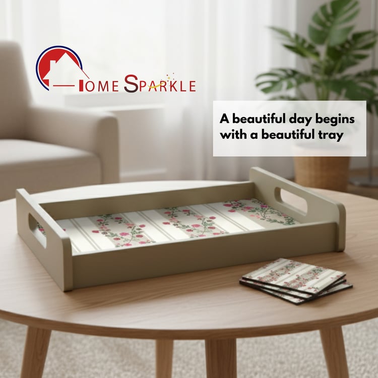HOME SPARKLE Wooden Serving Tray with 4 Coasters
