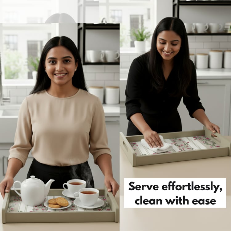 HOME SPARKLE Wooden Serving Tray with 4 Coasters