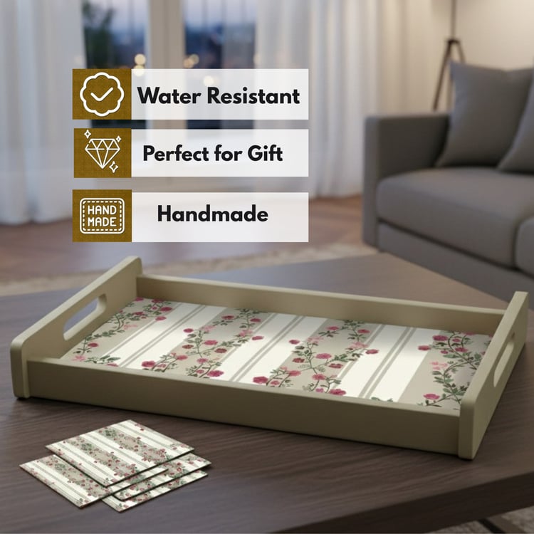 HOME SPARKLE Wooden Serving Tray with 4 Coasters