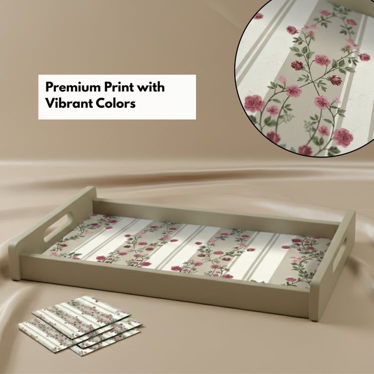 HOME SPARKLE Wooden Serving Tray with 4 Coasters