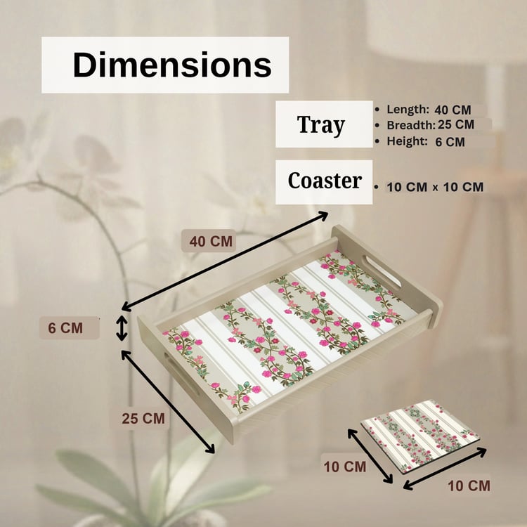 HOME SPARKLE Wooden Serving Tray with 4 Coasters