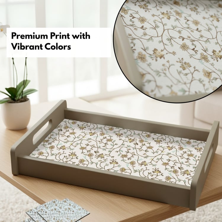 HOME SPARKLE Wooden Serving Tray with 4 Coasters
