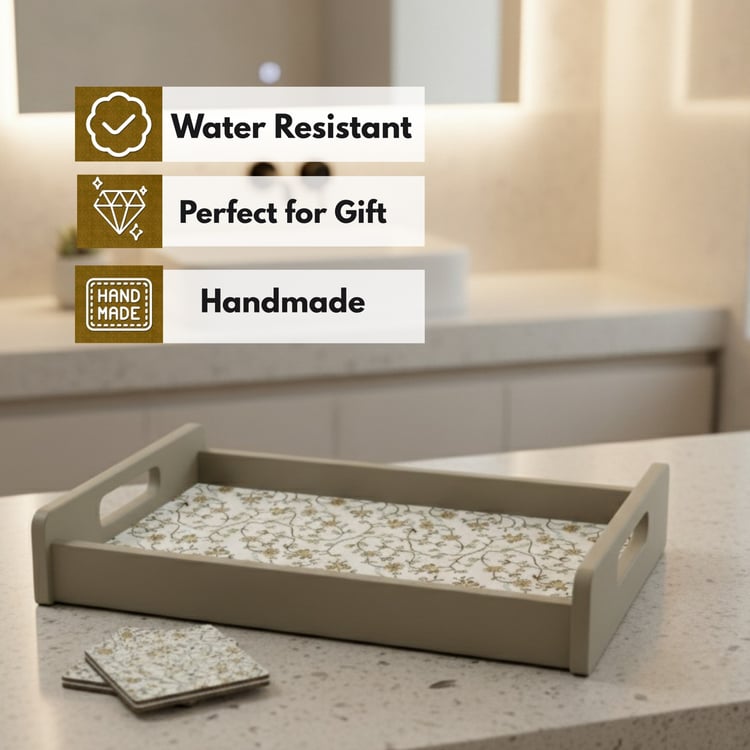 HOME SPARKLE Wooden Serving Tray with 4 Coasters