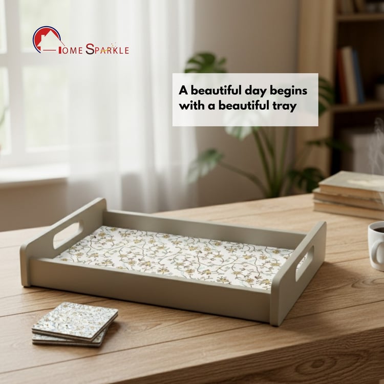 HOME SPARKLE Wooden Serving Tray with 4 Coasters
