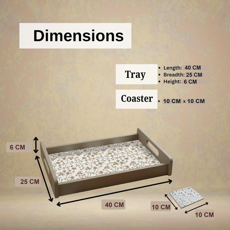 HOME SPARKLE Wooden Serving Tray with 4 Coasters