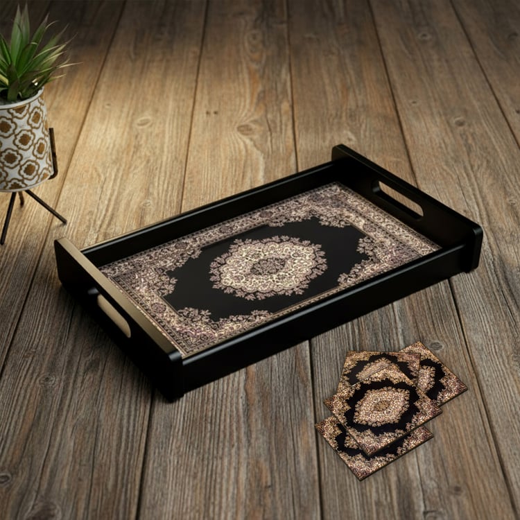 HOME SPARKLE Wooden Serving Tray with 4 Coasters